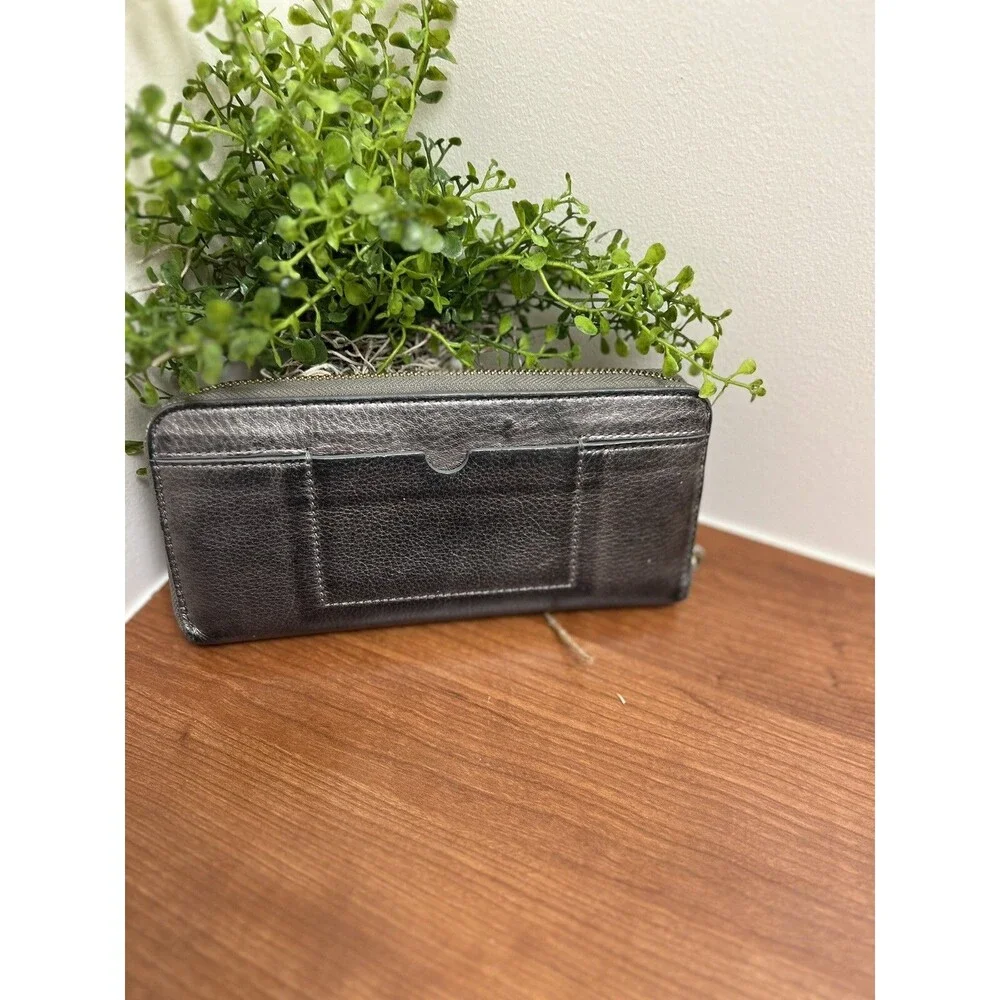 Cole Haan Women’s Silver Bronze Zip Around Leather Wristlet Wallet